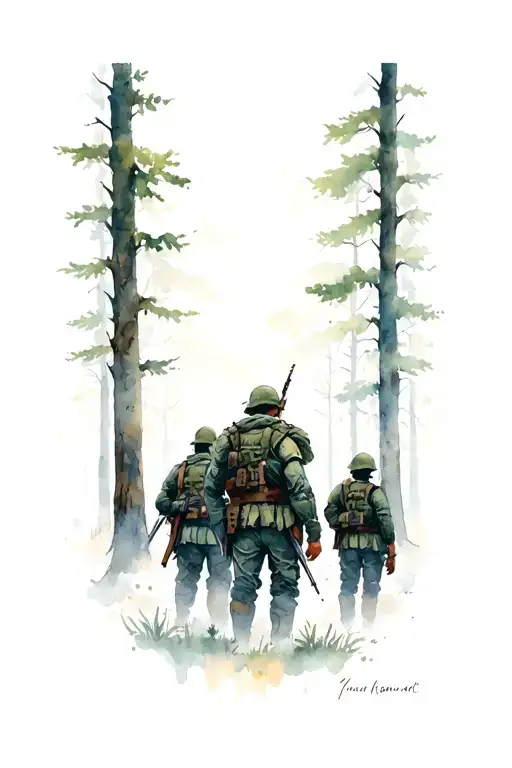 The Back Of The Back Is A Hero And Soldiers In A Forest Belt