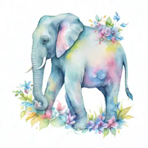 Elephant Sitting In Flowers