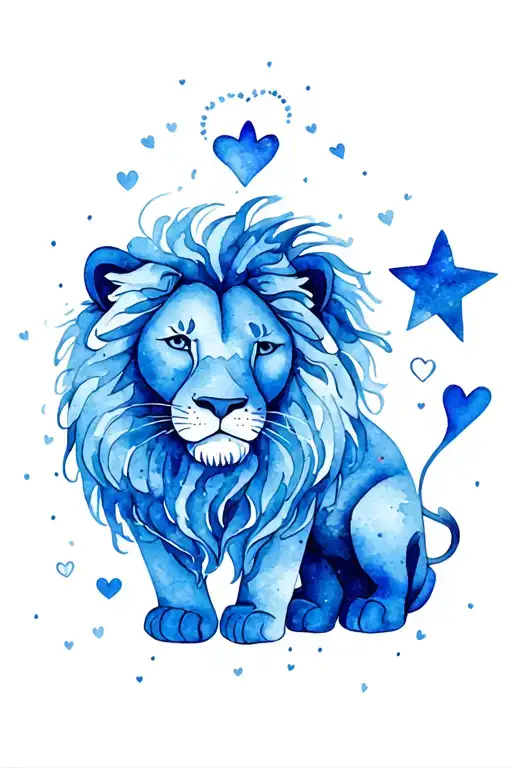 2 Little Hearts Around A Star And A Calming Lion