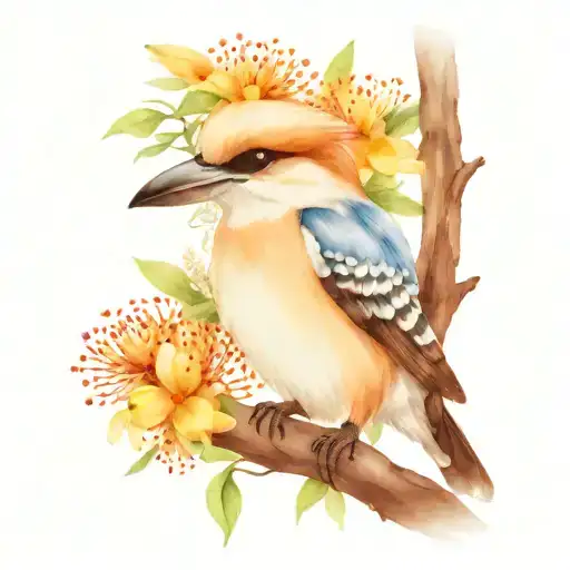 Kookaburra And A Wattle Flower