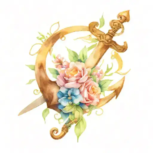 Anchor With Flowers And Sword