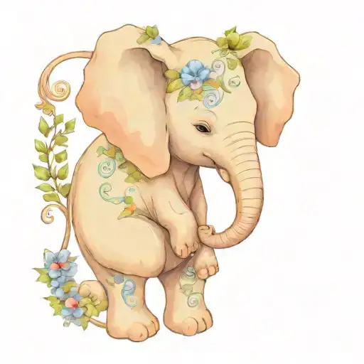 Baby Elephant Holding Forget Me Nots Encircled By A Heart Created With A Bass And Treble Clef