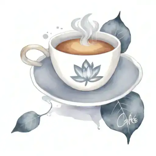 A Steaming Cup Of Coffee With A Lotus Flower Floating On Top And Twas Cafe Written On The Cup