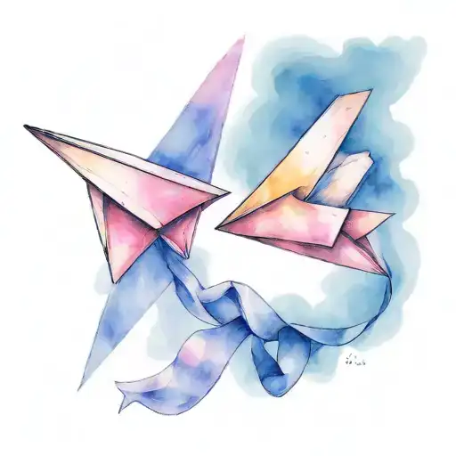 2 Paper Airplane Flying Together Breast Cancer Ribbon