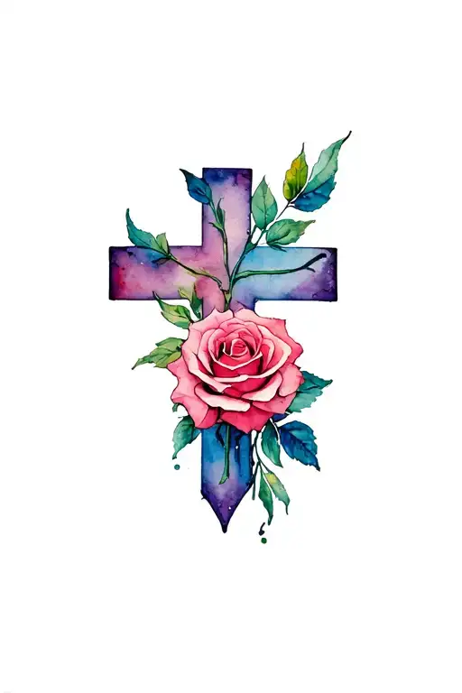 Cross With Rose And Rosery Wrapped