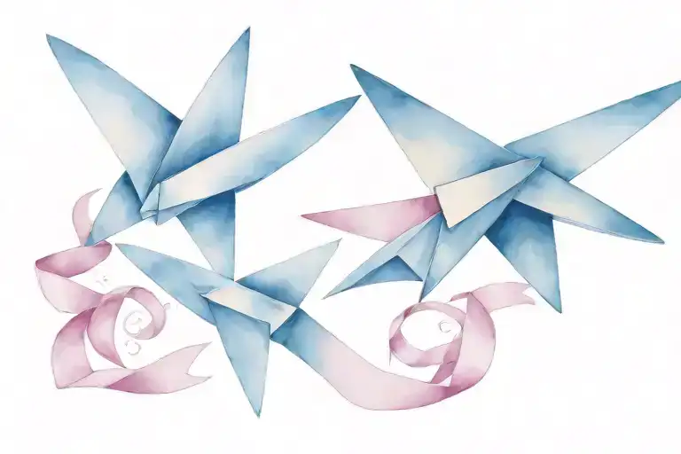 2 Paper Airplanes Flying Breast Cancer Ribbon Bow