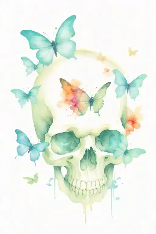 Skull And Butterflies Representing Addiction Struggles
