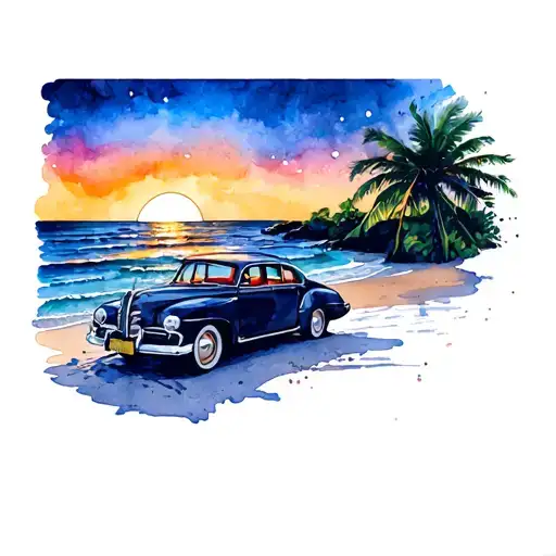 Car With A Sunset Beach