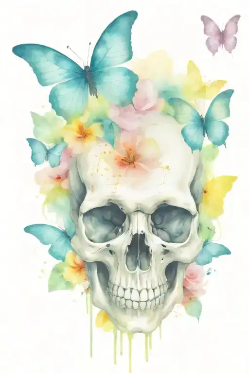 Skull And Butterflies Representing Addiction Struggles