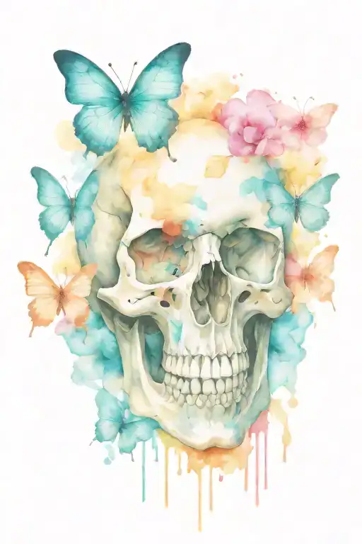 Skull And Butterflies Representing Addiction Struggles
