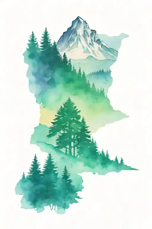 A Mountain Landscape With A Hidden Bigfoot Silhouette Among The Trees