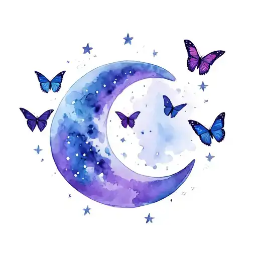 Stars And Moon With Butterflies Fluttering