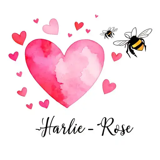 Name Harlie-rose With Love Hearts And Bees
