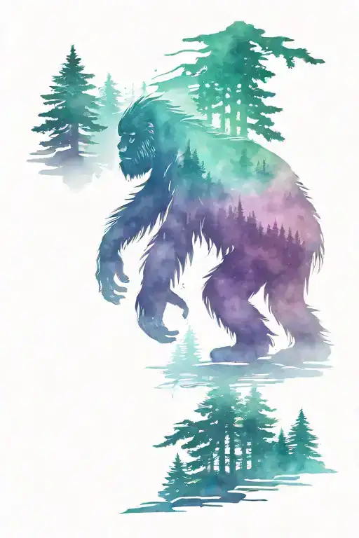 Sasquatch Outline Filled With Forest Landscape
