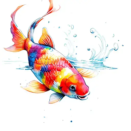 Rainbow Koi Fish Jumping Out Of Water
