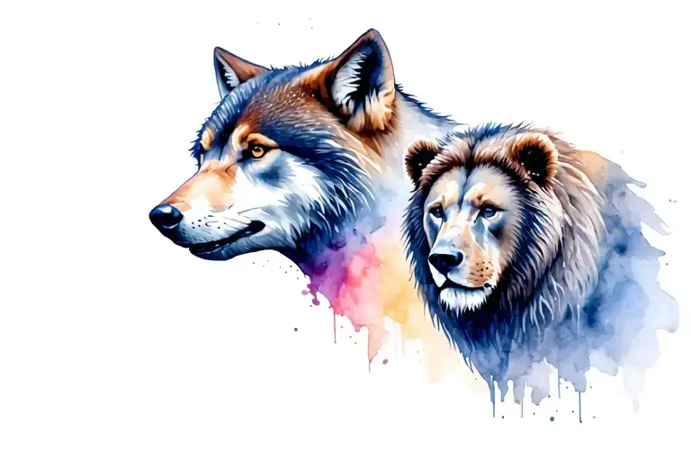 Fierce Wolf Face And Fierce Grizzly Bear And Ferocious Lion