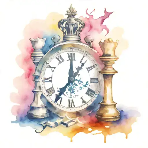 Crossing Swords The Chess Pieces Over A Clock