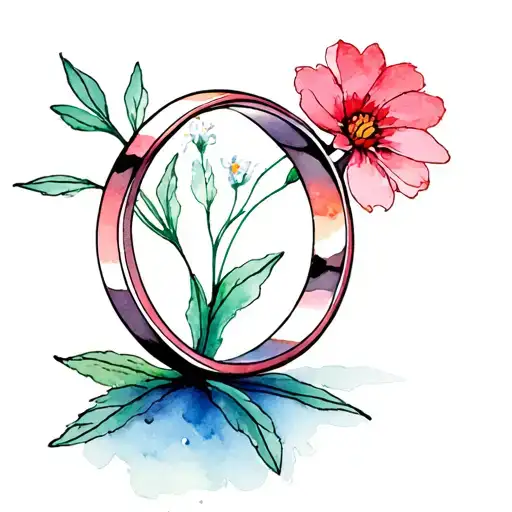 Wedding Ring Tatoo With Lines And A Little Flower Growing