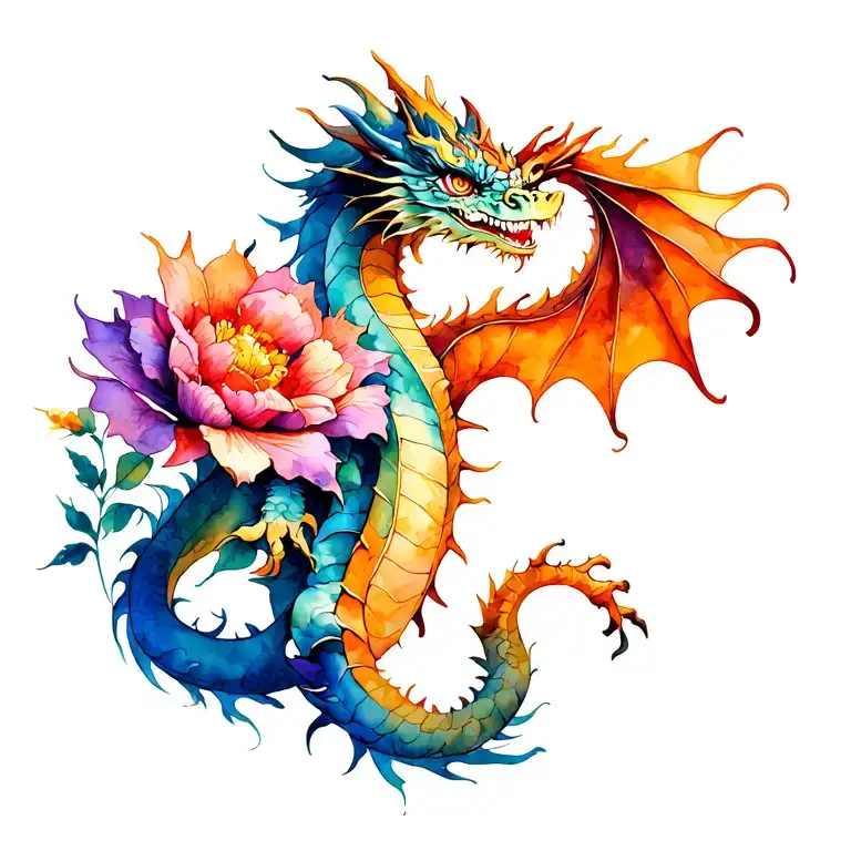 Dragon Wrapped Around Flower