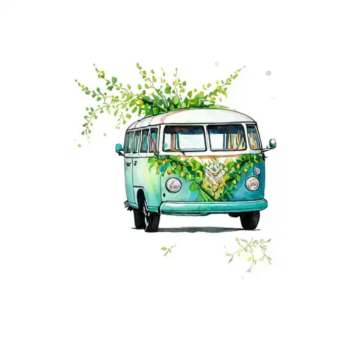 Hippie Bus With Ivy Plant