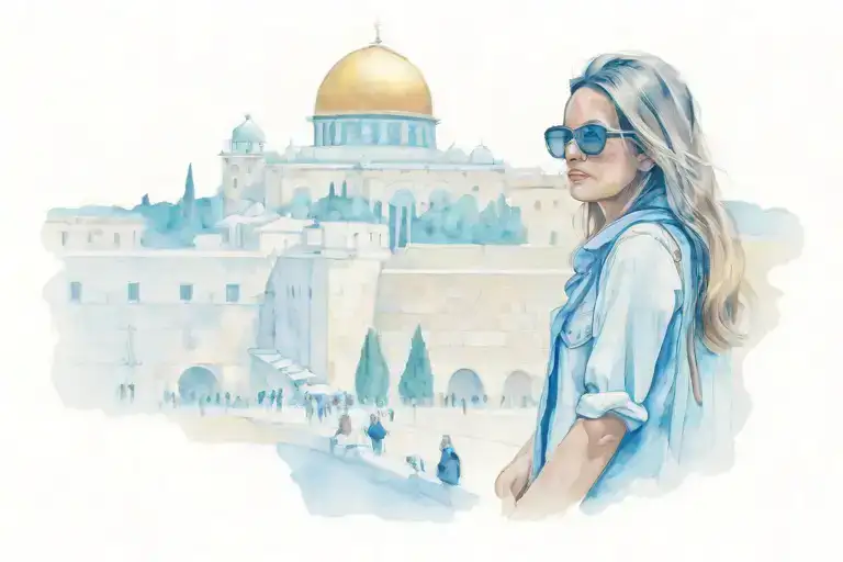 Western Wall In Jerusalem Skyline Woman With Aviators