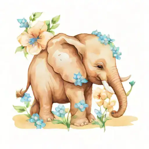 Baby Ekephant With Blue Flowers