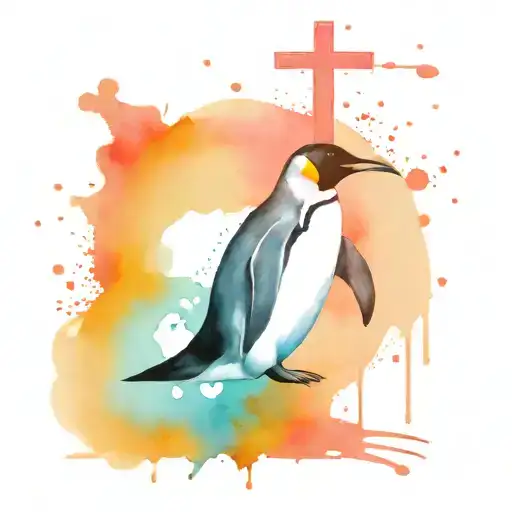 Christian Cross With Strong Penguin