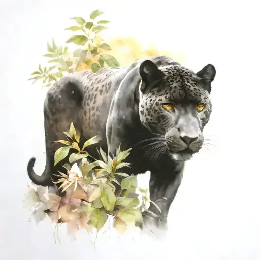 A Majestic Black Jaguar Prowling Through A Dense Forest Setting