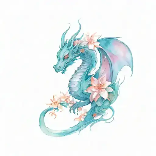Dragon With Orange Blossoms And Cherry Blossoms
