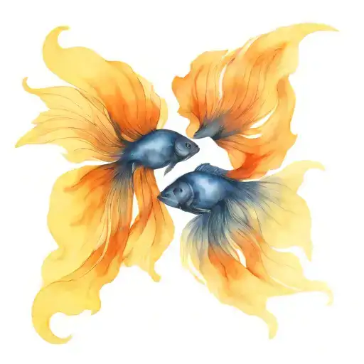 Two Navy Blue Beta Fish Silhouette