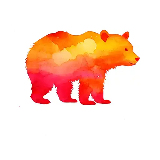 Bear Outline Filled With Water Colors Like A Sunset