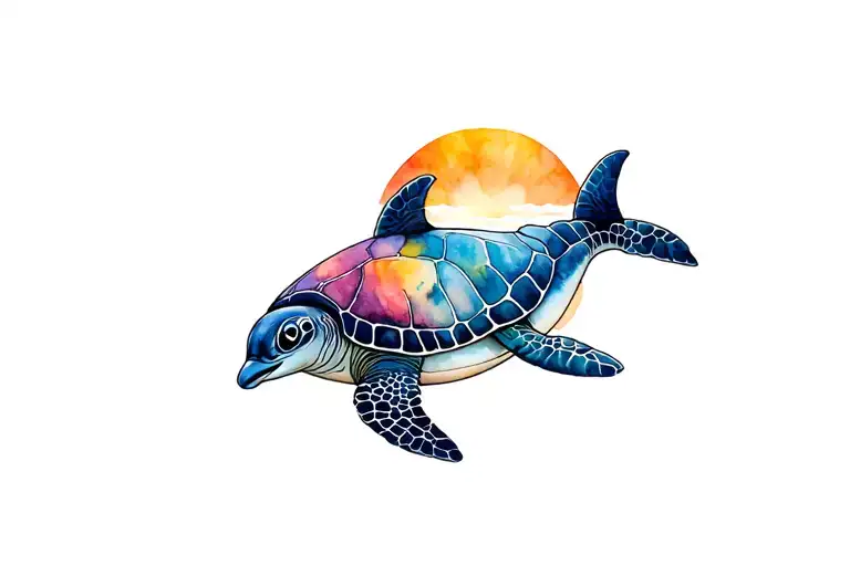 Beach Ocean Dolphin With Sea Turtle Sunset Shells