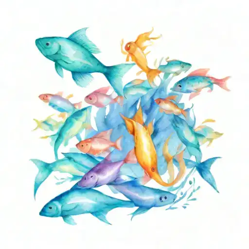 School Of Tiny Fish Swimming In A Line