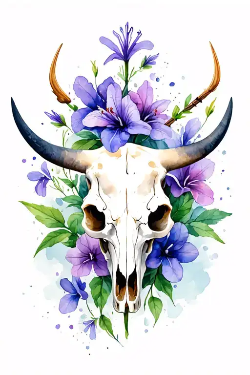 Bull Skull Lilly Arrow Surrounded By Violets