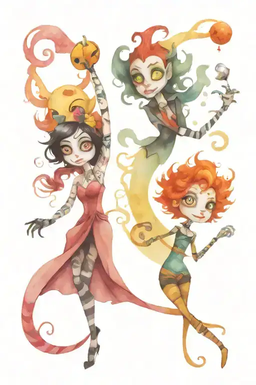 Tattoo Sleeve With Cartoon Characters By Tim Burton