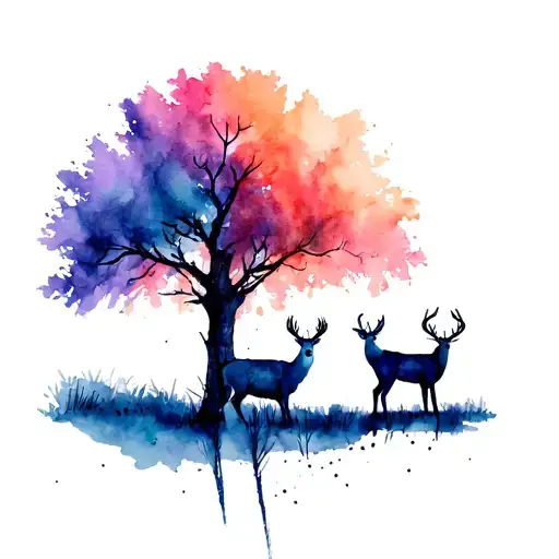 Deers Standing Near A Tree
