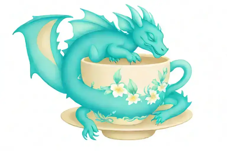 Cute Dragon Sleeping In Teacup Tattoo