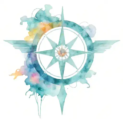 Compass Rose Intertwined With Star Wars Spaceship Flying