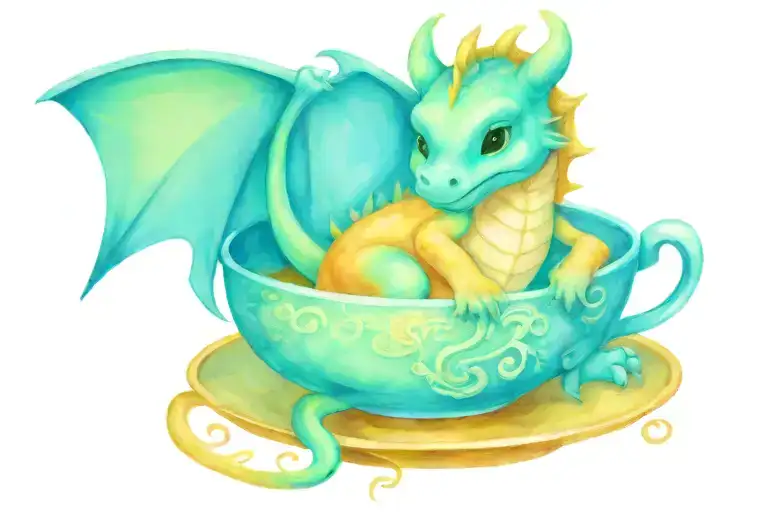 Cute Dragon Sleeping In Teacup Tattoo