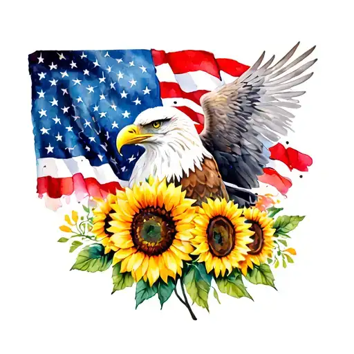 American Flag With Sunflowers And Eagle