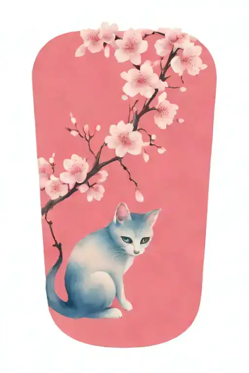 Cute Kitten Behind Cherry Blossom Tree