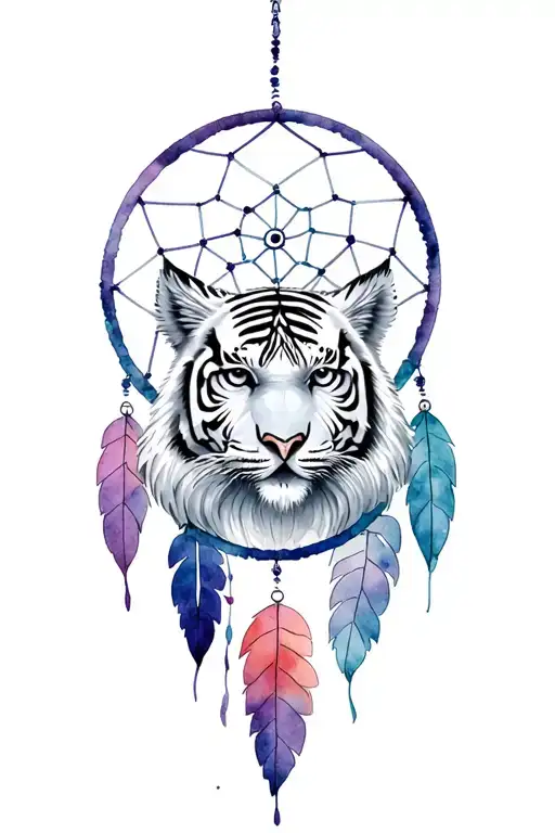 Dream Catcher With White Siberian Tiger And Owl