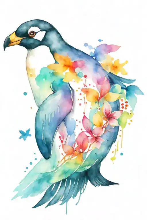 Penguin And Butter Fly With Rainbow Colors