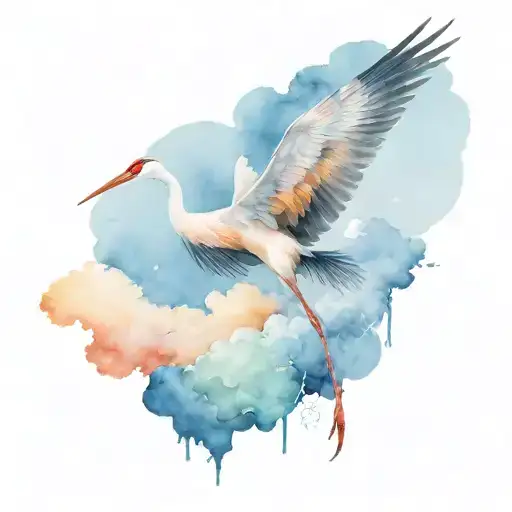 Crane Bird And Clouds Agrassive And Colorfull