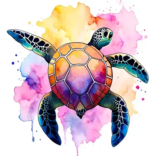 Sea Turtle With Watercolour Background