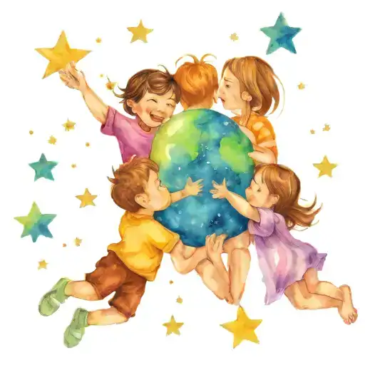 A Tattoo Design Featuring Four Kids Playing Under A Starry Night Sky