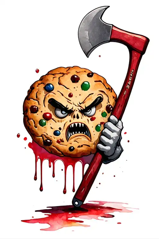 Cookie Angry Holding Axe With Blood Dripping