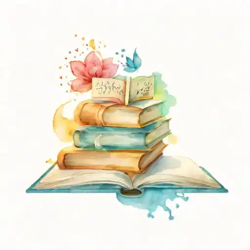 Open Book With Popular Symbols From Books Coming