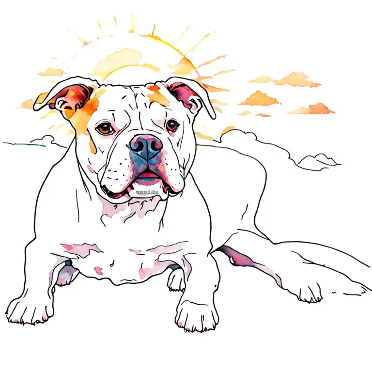 A Pit Bull Dog In Sky Halo Palm Tree Sublime Sun Setting