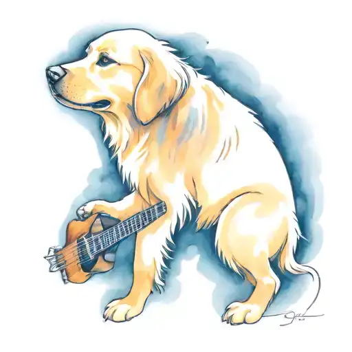 Cute Golden Retriever Playing Guitar